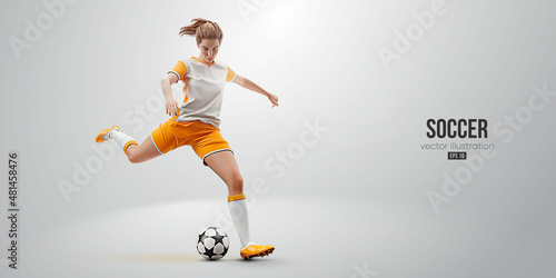 football soccer player woman in action isolated white background. Vector illustration