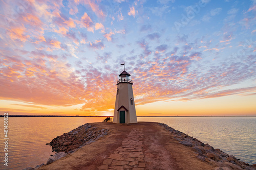 Sunset beautiful landscape of the Lake Hefner lighthouse © Kit Leong