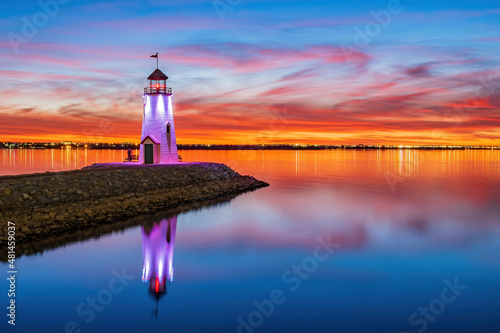 Sunset beautiful landscape of the Lake Hefner lighthouse