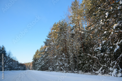ORANKI, RUSSIA - JANUARY 19, 2022: Beautiful winter road on the way to Oranki Monastery in Nizhny Novgorod region