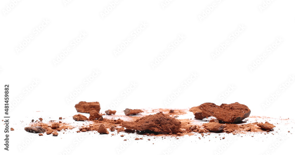 Shattered old red bricks isolated on white, side view Shattered old red bricks isolated on white, side view