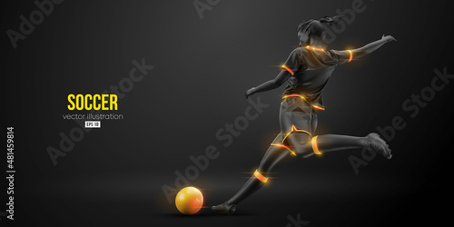 football soccer player woman in action isolated black background. Vector illustration