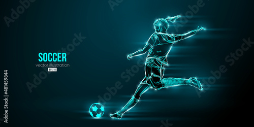 Naklejka football soccer player woman in action isolated blue background. Vector illustration