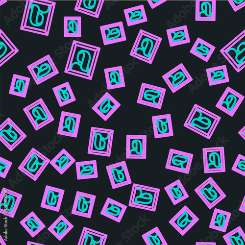 Line Portrait picture in museum icon isolated seamless pattern on black background. Vector