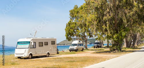Fotografering caravans caravan by the sea in summer