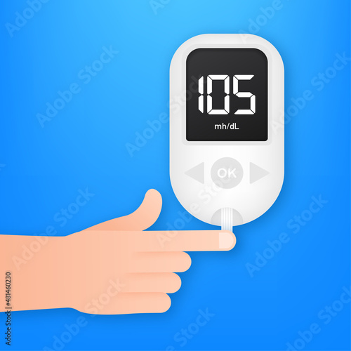 Blood glucose meter level test. Diabetes glucometer. Abstract concept graphic web banner element. Vector illustration.