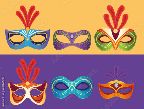 six mardi gras masks