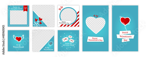 Valentine's Day post and stories template for blog and sales, web online shopping banner concept