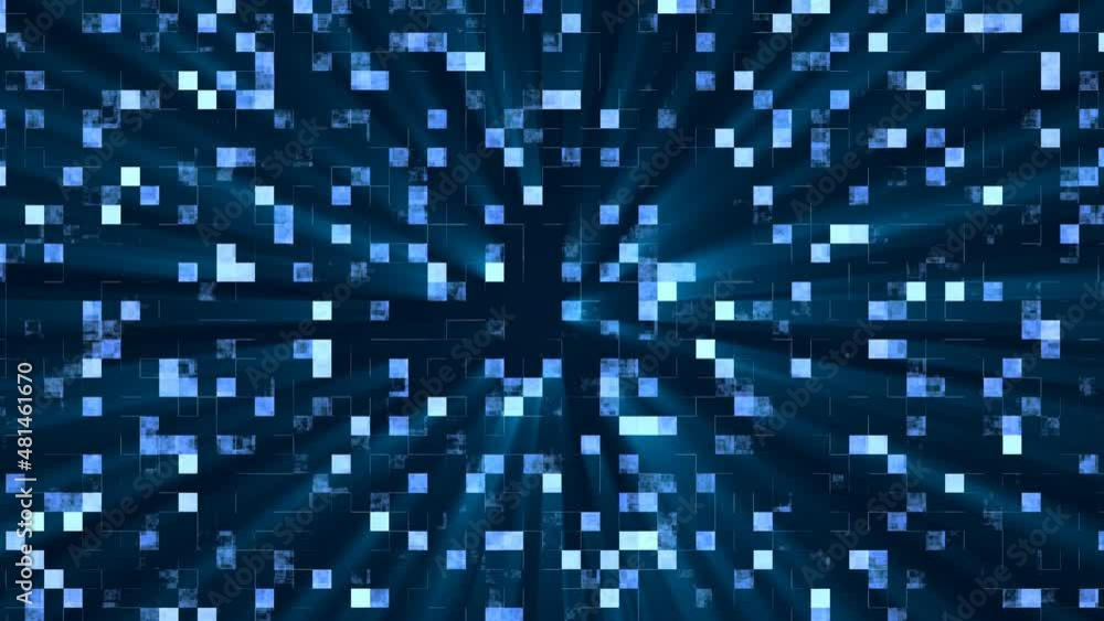 Animation abstract mosaic background. Texture of moving squares and lines. Design of technical interference. Maze. White noise. Pixels. Blue color. Glowing rays. Banner technology, social network. 4k Animation abstract mosaic background. Texture of moving squares and lines. Design of technical interference. Maze. White noise. Pixels. Blue color. Glowing rays. Banner technology, social network. 4k
