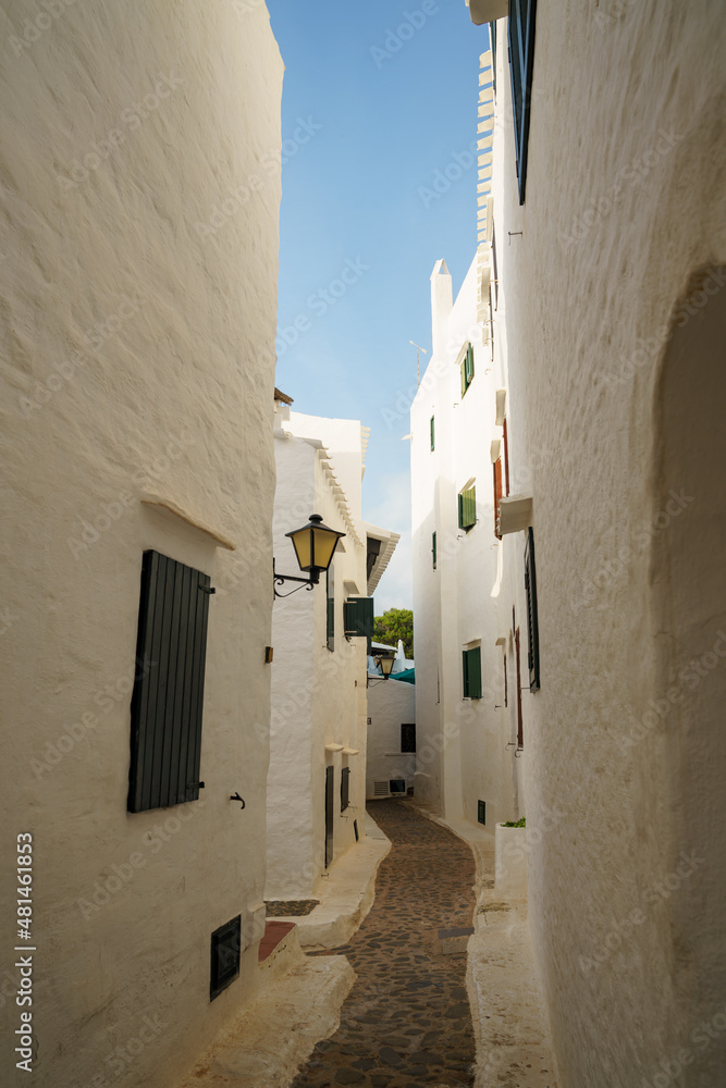 Binibeca, Menorca. September 2021. Nice town on the island of Menorca. Coastal town with all the houses painted white.