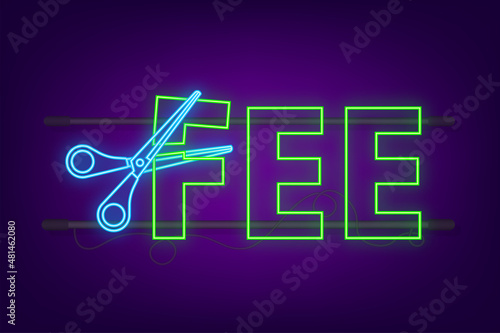 Fee scissors neon icon isolated on white background. Vector icon.