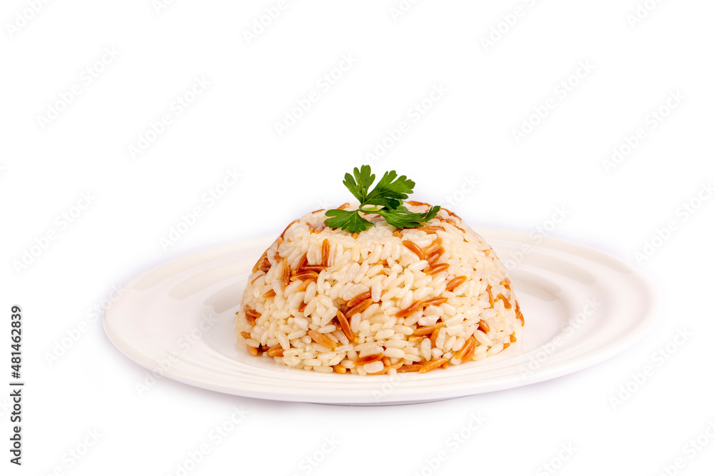 Traditional delicious Turkish food; Turkish style rice pilaf (Turkish name; Arpa sehriyeli pirinc pilavi)