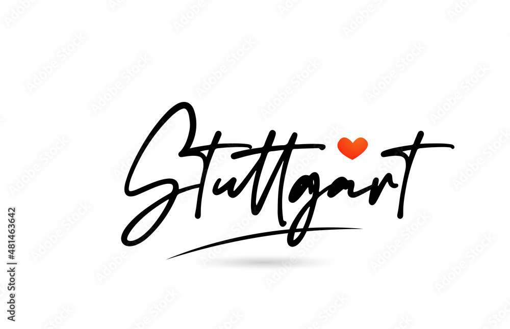 Stuttgart city text with red love heart design. Typography handwritten design icon Stuttgart city text with red love heart design. Typography handwritten design icon