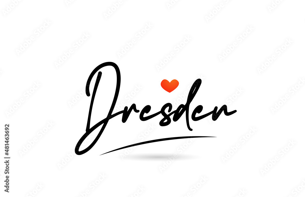 Dresden city text with red love heart design. Typography handwritten design icon Dresden city text with red love heart design. Typography handwritten design icon
