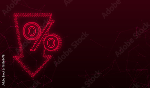 Percentage with arrow down plexus. Banking, credit, interest rate. Vector stock illustration.