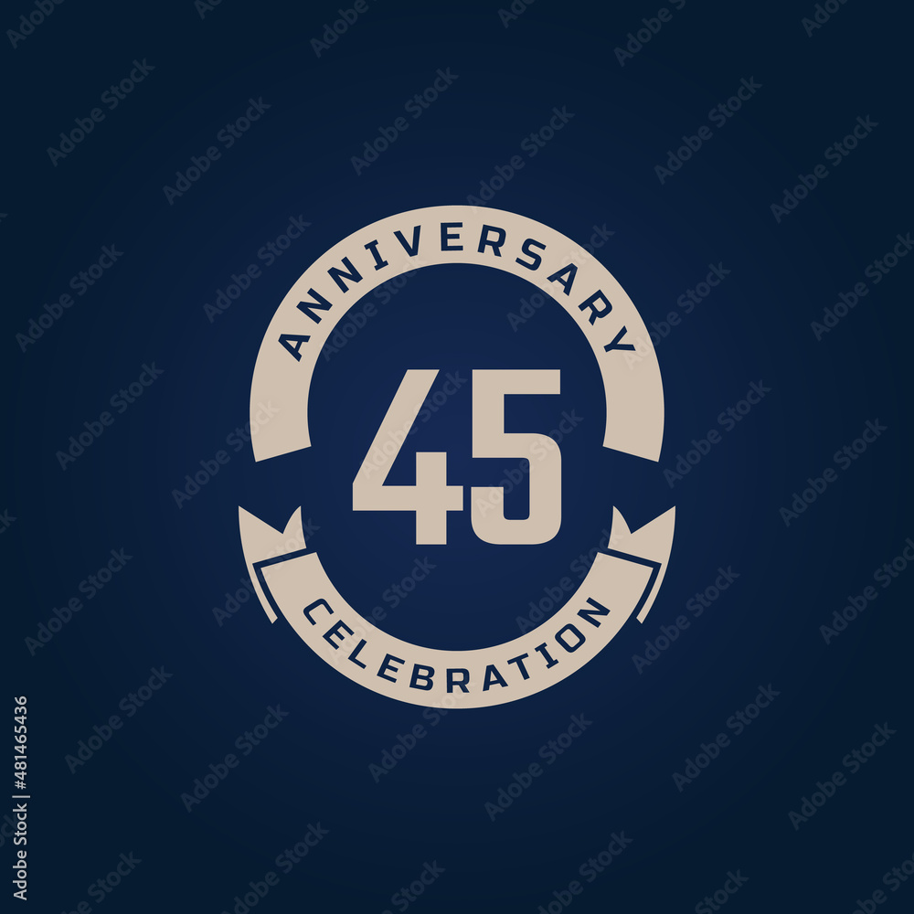 45 Year Anniversary Celebration with Golden Color for Celebration Event, Wedding, Greeting card, and Invitation Isolated on Blue Background