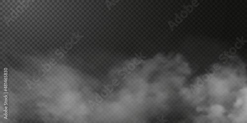 Vector isolated smoke PNG. White smoke texture on a transparent black background. Special effect of steam, smoke, fog, clouds.	
