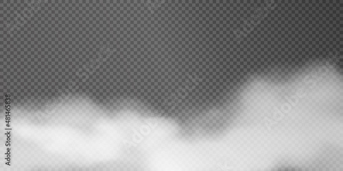 Vector isolated smoke PNG. White smoke texture on a transparent black background. Special effect of steam, smoke, fog, clouds. 