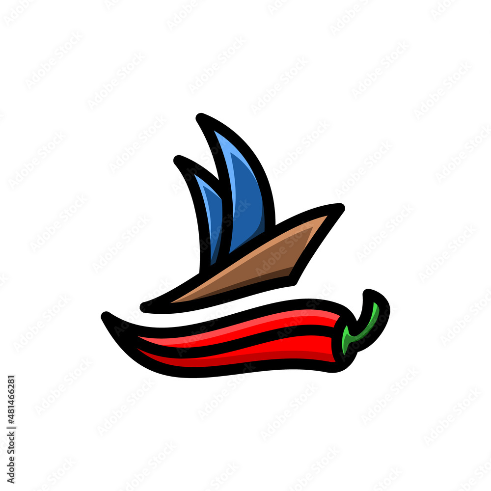 Chili and ship combinations,in background white ,vector logo design editable Chili and ship combinations,in background white ,vector logo design editable