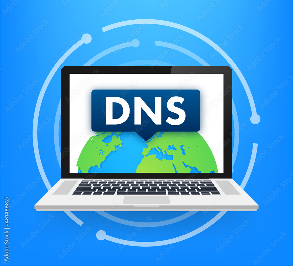 DNS Domain Name System Server. Global communication network concept. Web search concept. Vector illustration. DNS Domain Name System Server. Global communication network concept. Web search concept. Vector illustration.