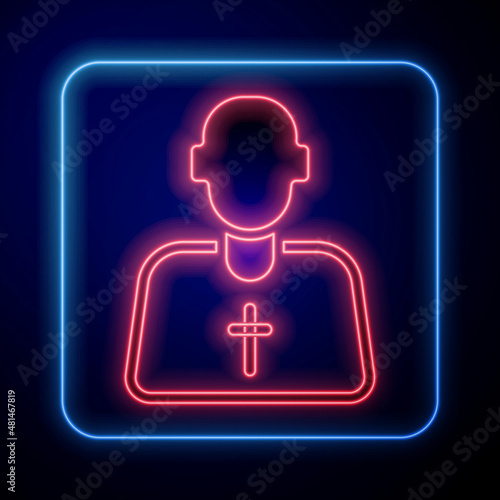 Glowing neon Priest icon isolated on black background. Vector