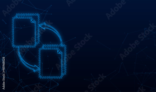 Plexus icon with file exchange. Flat digital vector illustration. Cloud storage icon. Data storage.