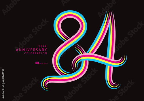 84 years anniversary celebration logotype colorful line vector, 84th birthday logo, 84 number, Banner template, vector design template elements for invitation card and poster. © ArtittVector