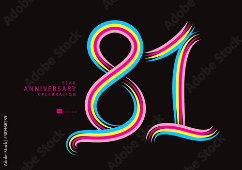 81 years anniversary celebration logotype colorful line vector, 81th birthday logo, 81 number, Banner template, vector design template elements for invitation card and poster.