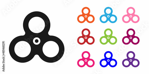 Black Fidget spinner icon isolated on white background. Stress relieving toy. Trendy hand spinner. Set icons colorful. Vector