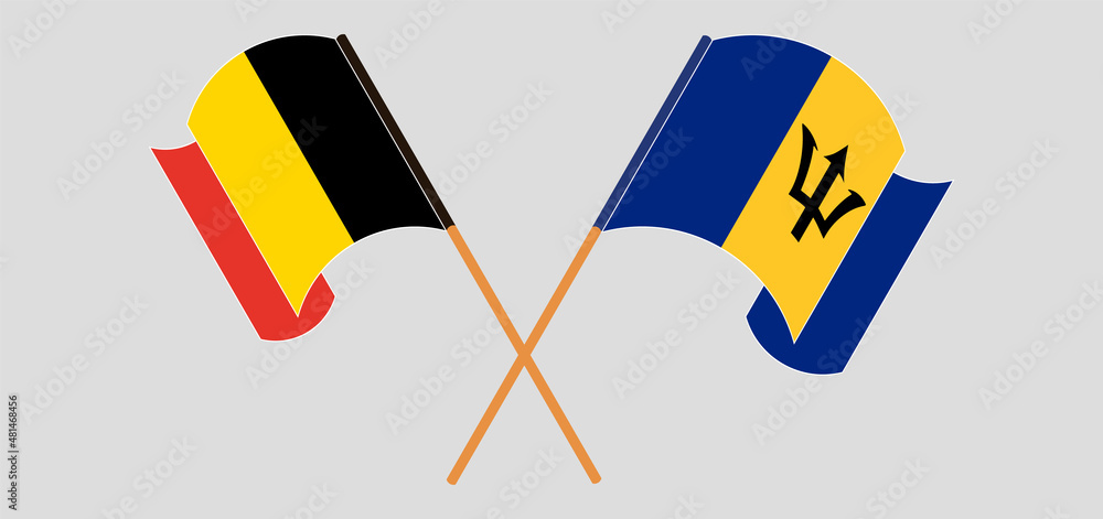 Crossed and waving flags of Belgium and Barbados Crossed and waving flags of Belgium and Barbados