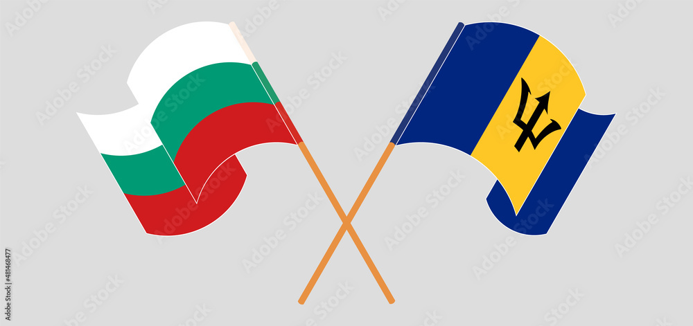 Crossed and waving flags of Bulgaria and Barbados Crossed and waving flags of Bulgaria and Barbados