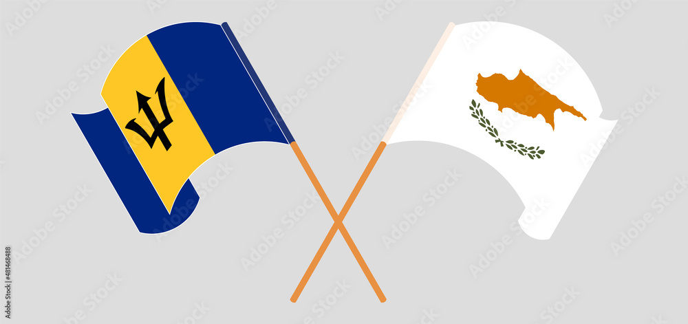 Crossed and waving flags of Cyprus and Barbados Crossed and waving flags of Cyprus and Barbados