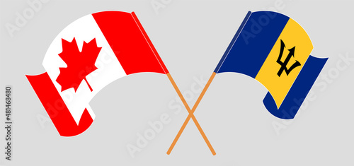 Crossed and waving flags of Canada and Barbados