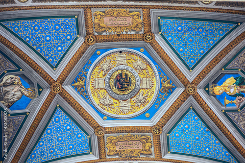 Rome, Italy - October 09, 2019 - beautiful ceiling of the catholic church cathedral