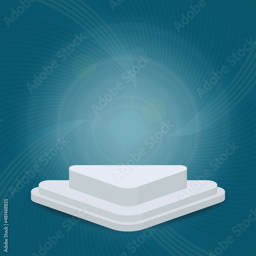 Sale product podium. Empty stage. Showcase design. Light blue wall room for background Vector