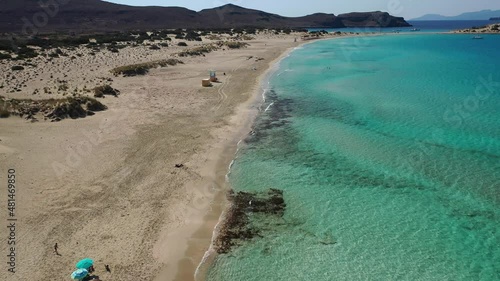 Wallpaper Mural Aerial drone video of paradise turquoise sandy beach and bay of Simos in island of Elafonisos visited by yachts and sail boats, South Peloponnese, Lakonia, Greece Torontodigital.ca