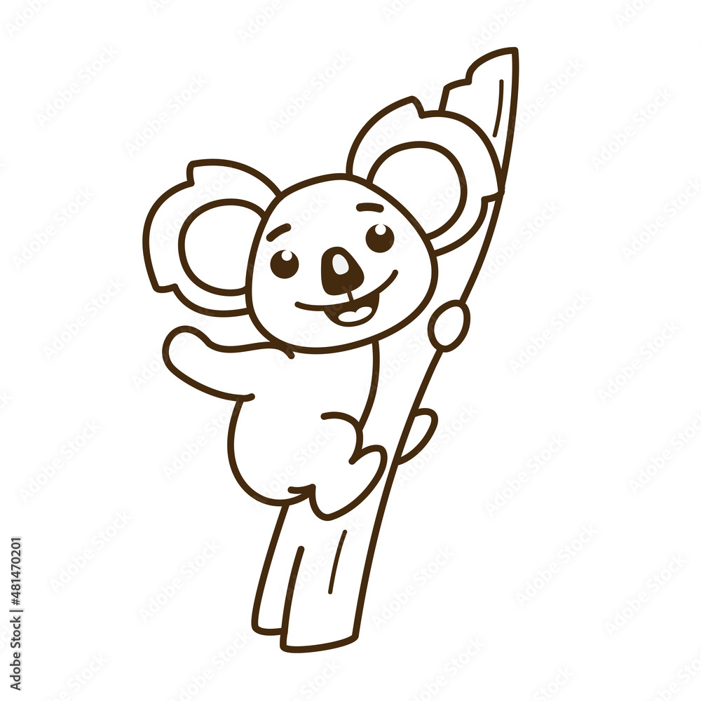 Obraz premium Cartoon koala sitting on a tree linear sign