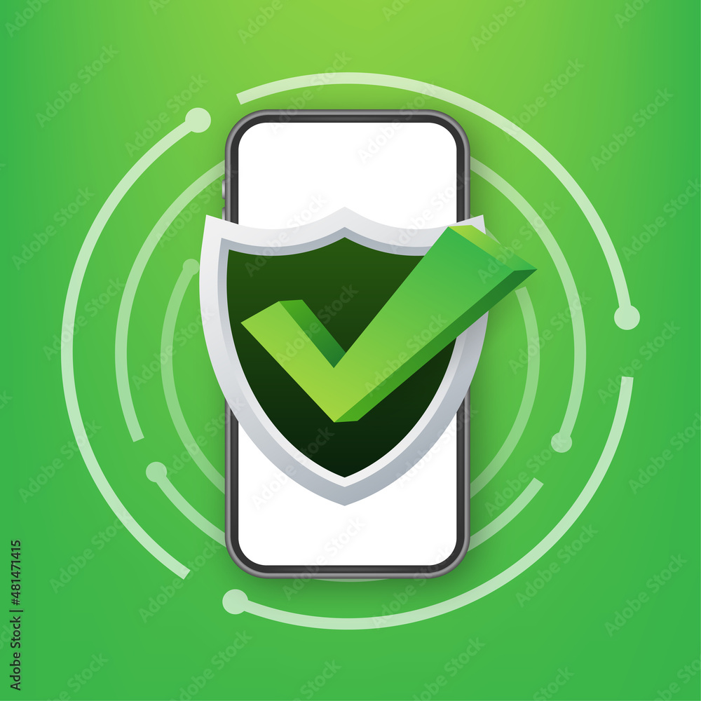 Smartphone with checkmark or tick notification in bubble. Approved choice. Accept or approve checkmark.