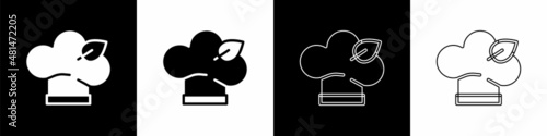 Set Vegan food diet icon isolated on black and white background. Organic, bio, eco symbol. Vegan, no meat, lactose free, healthy, fresh and nonviolent food. Vector
