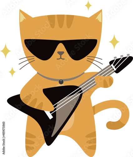Yellow Rocker Cat Holding Guitar