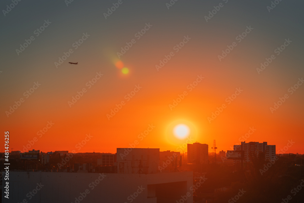 sunset over the city sun buildings Wynwood Miami  