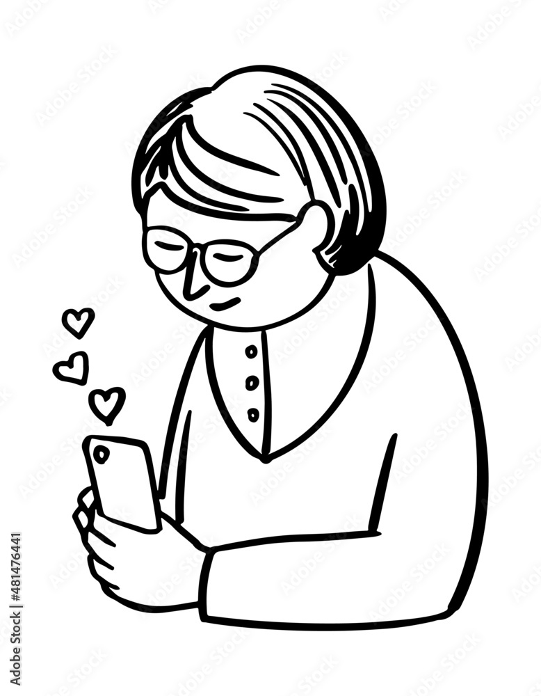 Happy woman with a phone. A smiling middle-aged woman looking into her phone, interacting and liking. Happy woman with a phone. A smiling middle-aged woman looking into her phone, interacting and liking.