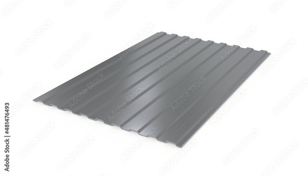 3d render illustration steel metal zinc galvanized wave sheet for roof isolated on white background. Realistic corrugated roof sheet. Metal siding, profiled sheeting for covering or fencing. 3d render illustration steel metal zinc galvanized wave sheet for roof isolated on white background. Realistic corrugated roof sheet. Metal siding, profiled sheeting for covering or fencing.
