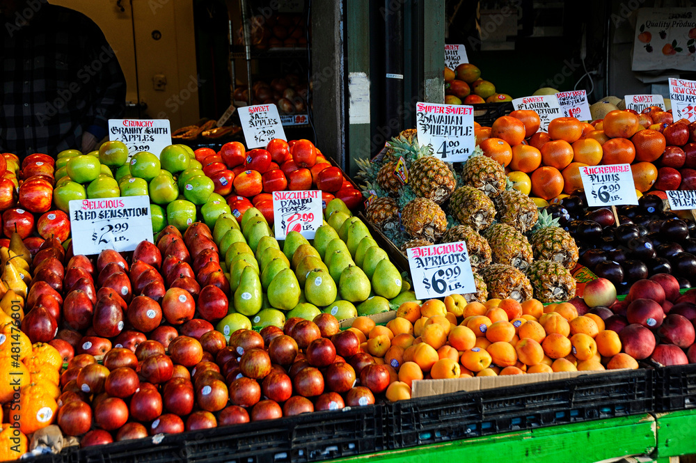 outdoor market with fruit and vegetables