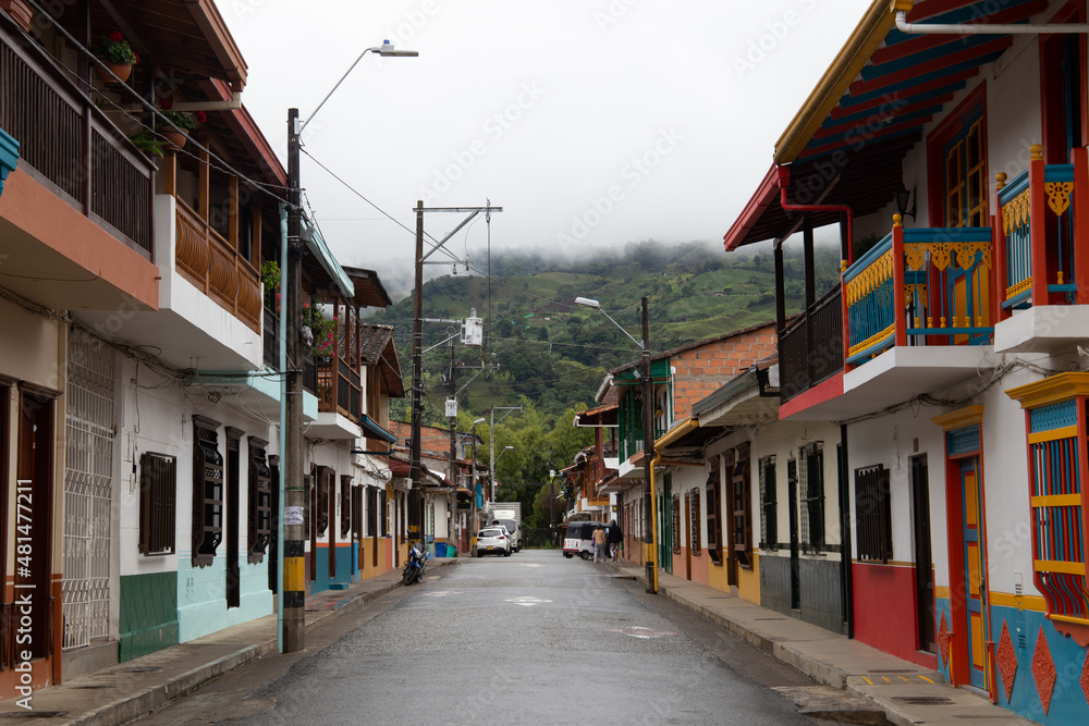 Small town in Colombia with colorful houses