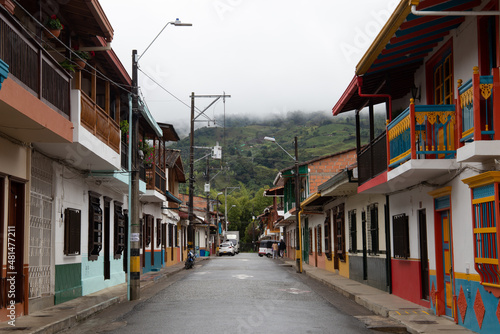 Small town in Colombia with colorful houses