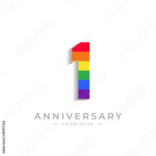 Free Download 1 Year Anniversary Celebration with Rainbow Color for Celebration Event, Wedding, Greeting card, and Invitation Isolated on White Background - GFXLoad