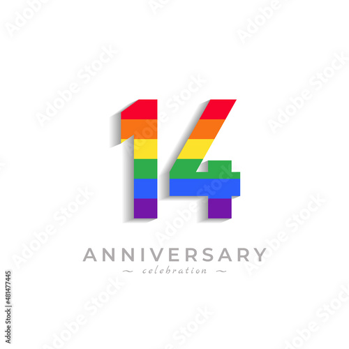 14 Year Anniversary Celebration with Rainbow Color for Celebration Event, Wedding, Greeting card, and Invitation Isolated on White Background