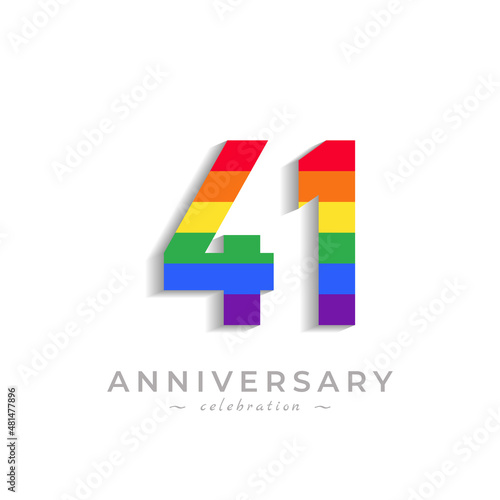 41 Year Anniversary Celebration with Rainbow Color for Celebration Event, Wedding, Greeting card, and Invitation Isolated on White Background