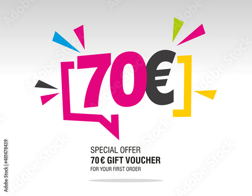 70 Euro internet website promotion sale offer big sale and super sale modern colorful coupon code 70 Euro discount gift voucher coupon